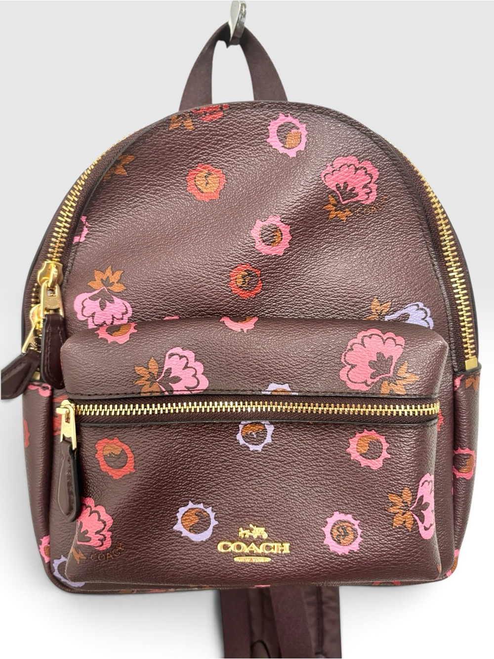 Coach Brown Floral Print Mini Backpack Gold Hardware F22234